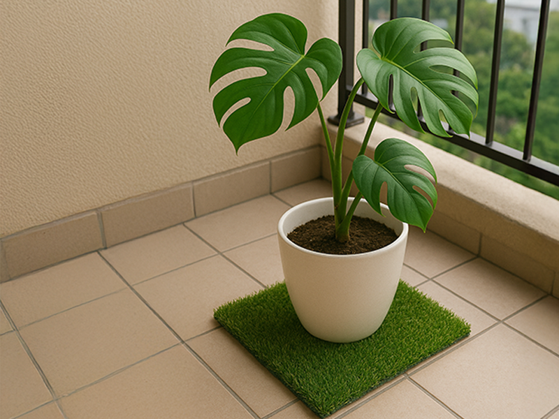 人工芝を観葉植物や鉢の下に敷く1